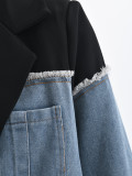 Irregular Patchwork Contrast Color Denim Blazer Coats GYLN-0281