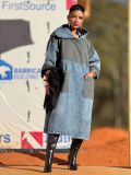 Contrast Color Hooded Split Denim Midi Dress GYLN-0610