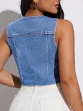 Deep V Neck Sleeveless Denim Vest GYXN-65677