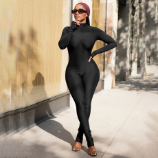 Solid Color Long Sleeve Slim Jumpsuit MXBF-J25JP448
