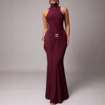 Sleeveless Ruched Backless Maxi Dress GAXB-W505DS