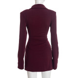 Deep V Neck Long Sleeve Ruched Mini Dress GAXB-W535DS