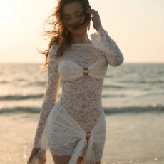 Lace Hollow Out Long Sleeve Mini Dress GAXB-W530DS