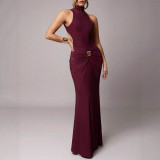 Sleeveless Ruched Backless Maxi Dress GAXB-W505DS