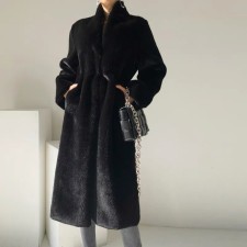 Faux Mink Fur Stand Collar Coat HHMY-2024