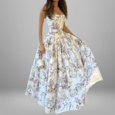 Plus Size Floral Print Square Neck Strap Maxi Dress GHHE-29485