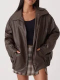 Lapel PU Leather Jacket Coats HHMY-M3566