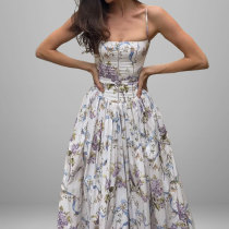 Plus Size Floral Print Square Neck Strap Maxi Dress GHHE-29485