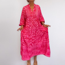 Plus Size Print V Neck Loose Maxi Dress GHHE-29219