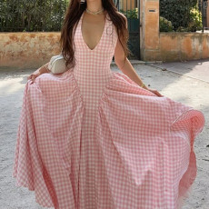 Plus Size V Neck Press Pleated Maxi Dress GHHE-28863
