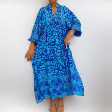 Plus Size Print V Neck Loose Maxi Dress GHHE-29219