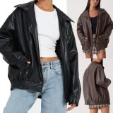 Lapel PU Leather Jacket Coats HHMY-M3566