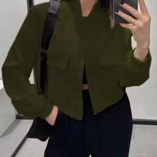 Plus Size Single Breasted Solid Color Long Sleeve Jacket GHHE-24594