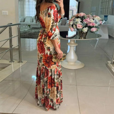 Plus Size Print 3/4 Sleeve Tie Up Maxi Dress GHHE-28782