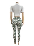 Print Short Sleeve T Shirt Tight Pants Suit GFCF-1219