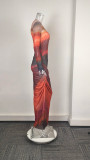 Plus Size Print Long Sleeve Slim Maxi Dress GHHE-29147