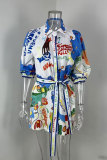 Plus Size Print Lapel Shirt Dress GHHE-29124