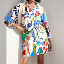 Plus Size Print Lapel Shirt Dress GHHE-29124