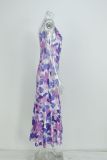 Plus Size Slash Neck Print Sling Fishtail Dress GHHE-23172