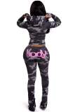 Fashion Print Letter Hooded Long Sleeve Coat + Printed Skinny Pants Set GKYS-2646