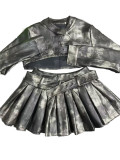 Retro Leather Jacket And Skirt Two Piece Set GFCF-1296