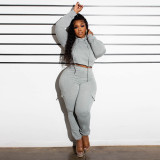 Patchwork Fleece-lined Hooded Sweatshirt Pants Two-Piece Set YNSF-2621