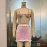 Pink Floral Sequin Mini Skirt GOLB-SU4260