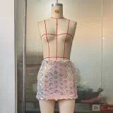 Pink Floral Sequin Mini Skirt GOLB-SU4260
