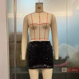Pink Floral Sequin Mini Skirt GOLB-SU4260