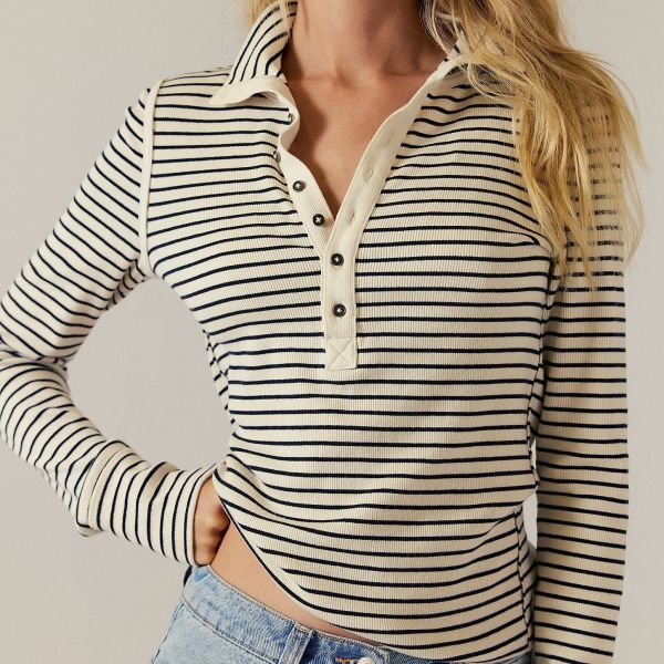 Stripe Long Sleeve Knits Top GOLB-SU4208