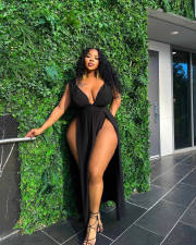 Plus Size Sleeveless V Neck Split Maxi Dress QYXZ-9120