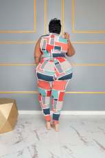 Plus Size Sleeveless Print Two Piece Pants Set QYXZ-9121