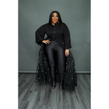 Plus Size Pearl Mesh Panel Maxi Dress QYXZ-99961