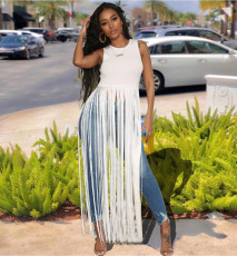Plus Size Sleeveless Tassel Solid Color Tops YH-5047