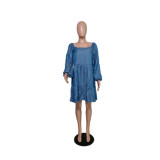 Plus Size Solid Color Denim Mini Dress QYXZ-9978