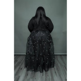 Plus Size Pearl Mesh Panel Maxi Dress QYXZ-99961