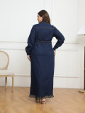 Plus Size Tassel Long Sleeve Denim Maxi Dress GDAM-218336