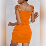 Sexy Solid Color Holes Tie Up Sling Mini Dress YMYF-9261
