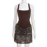 Solid Color Sleeveless Patchwork Sequin Mini Dress GDSF-D25DS562