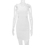 Sexy Solid Color Holes Tie Up Sling Mini Dress YMYF-9261