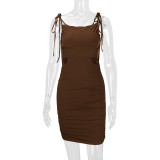 Sexy Solid Color Holes Tie Up Sling Mini Dress YMYF-9261