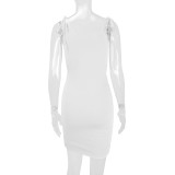 Sexy Solid Color Holes Tie Up Sling Mini Dress YMYF-9261