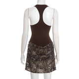 Solid Color Sleeveless Patchwork Sequin Mini Dress GDSF-D25DS562