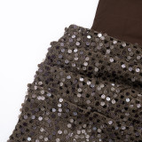 Solid Color Sleeveless Patchwork Sequin Mini Dress GDSF-D25DS562