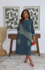 Contrast-Color Patchwork Loose Denim Midi Dress GYLN-0607