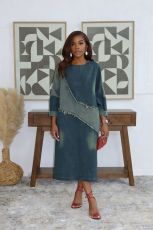 Contrast-Color Patchwork Loose Denim Midi Dress GYLN-0607