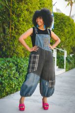 Plus Size Contrast Color Hoels Denim Patchwork Overalls GYLN-8879