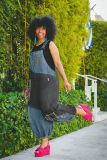 Plus Size Contrast Color Hoels Denim Patchwork Overalls GYLN-8879