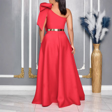Plus Size Slash Shoulder Bow Maxi Dress GCZF-8613