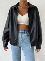 Long Sleeve Lapel Zipper Leather Jacket GPBY-CT16412